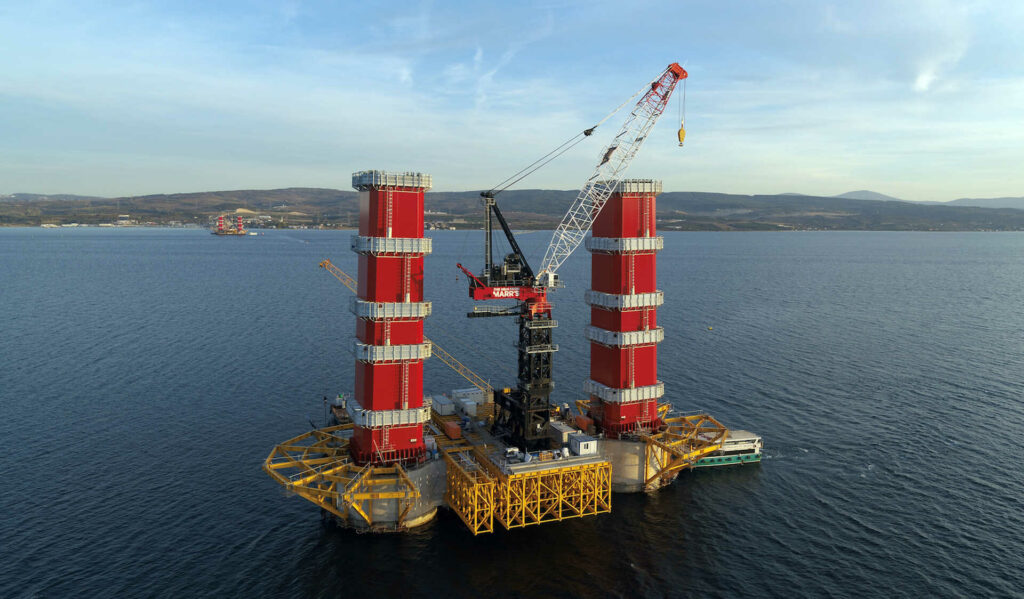 Two Marr2480D heavy lift luffing tower cranes