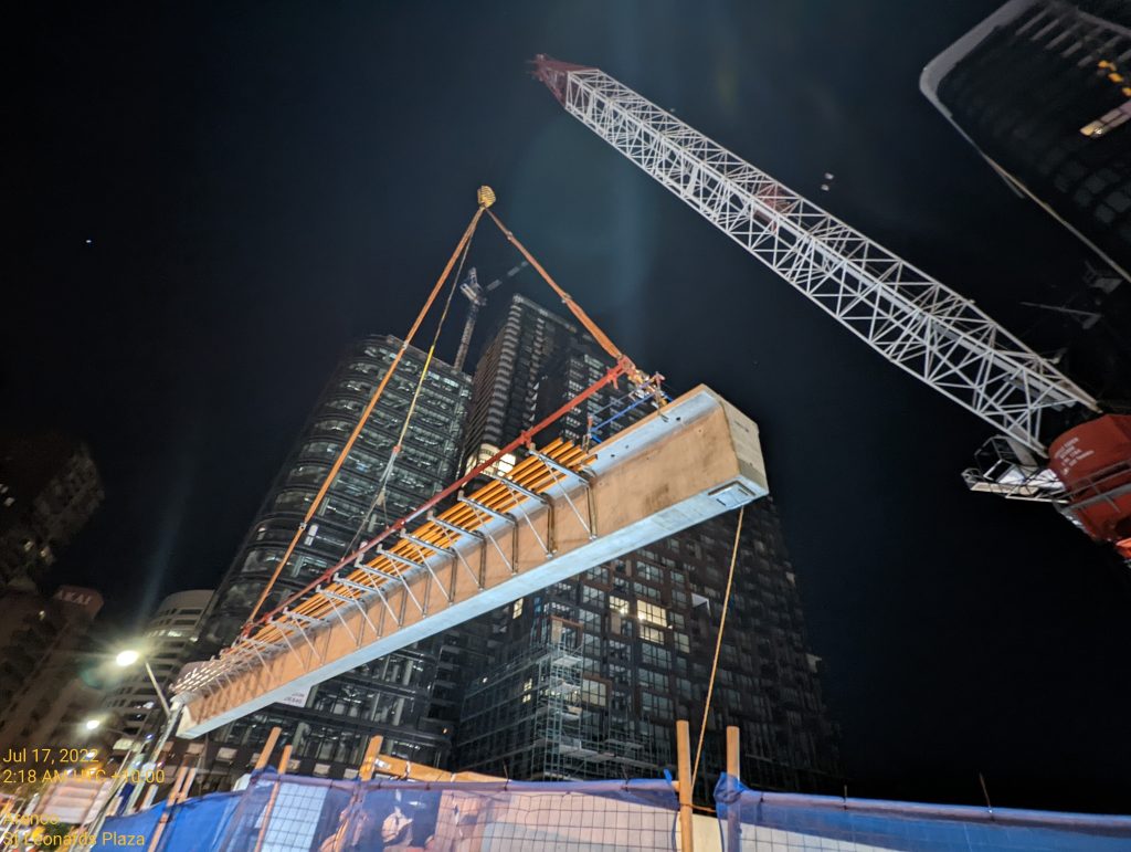 With a lifting capacity of more than 60T over a 60m radius the M2480D made light work of installing heavy precast beams.